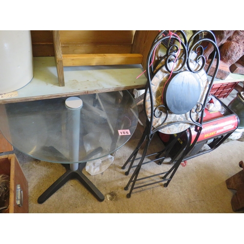 195 - Bistro set glass top table & 2 chairs