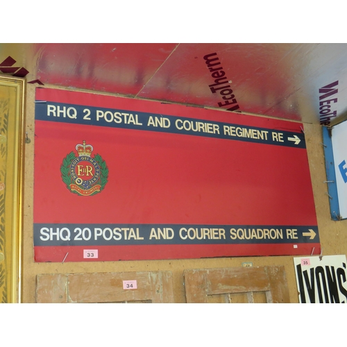 33 - Large aluminium courier regiment sign 2ft x 4ft