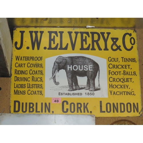 40 - Enamel on tin sign 20