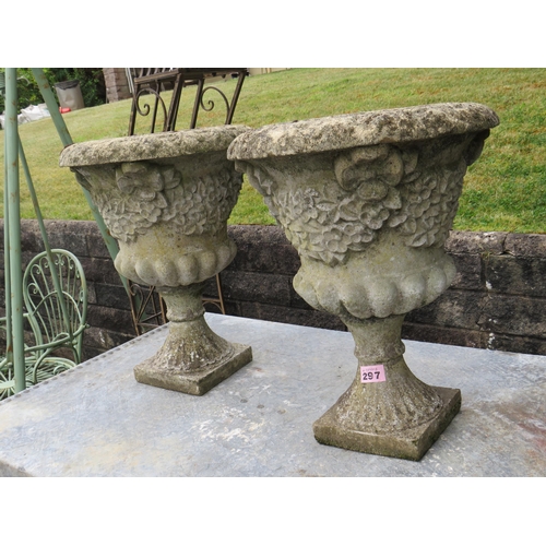 297 - Pair stone ware tulip urns height 22