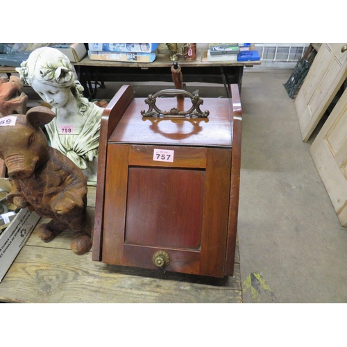 757 - Mahogany coal box with galvanised liner