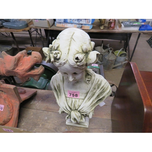 758 - Stoneware bust of a young lady height 19