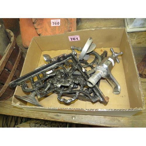 761 - Pair chrome taps,pair wall shelf brackets etc