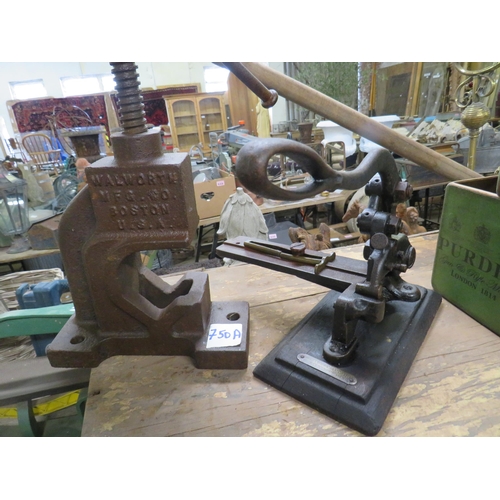 750A - Walworth Boston pipe clamp & Nucard Co precision guilotine