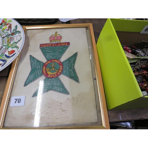 70 - Hand woven royal rifle corp South Africa campaign