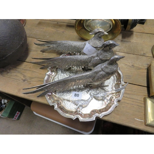 80 - Plated tray & 5 plated pheasants