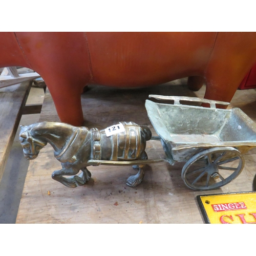 121 - Heavy brass cart horse & wagon