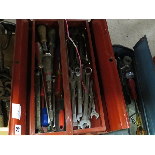 201 - Red tool box spanners & other tools