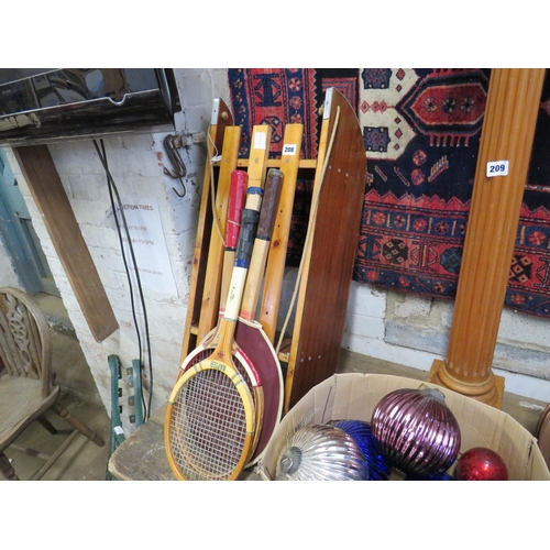 208 - 3 tennis rackets & sledge