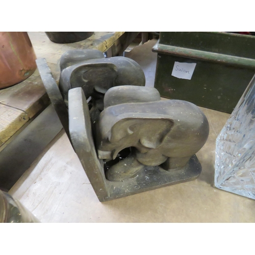 93 - Pair carved elephant bookends