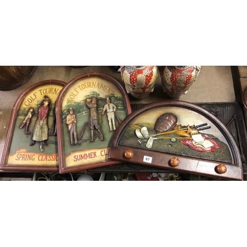 87 - 3 golf wall plaques