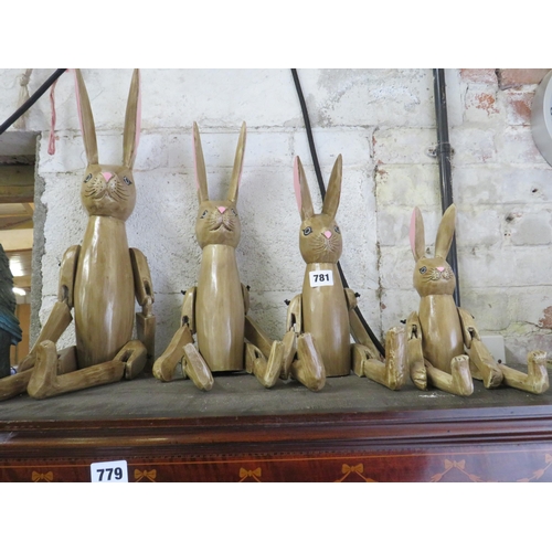 Family of 4 wooden jointed rabbits