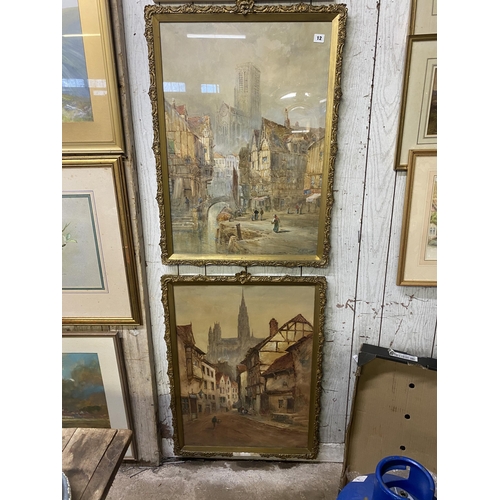 12 - E W Neville signed pair of watercolours, French Townships 29