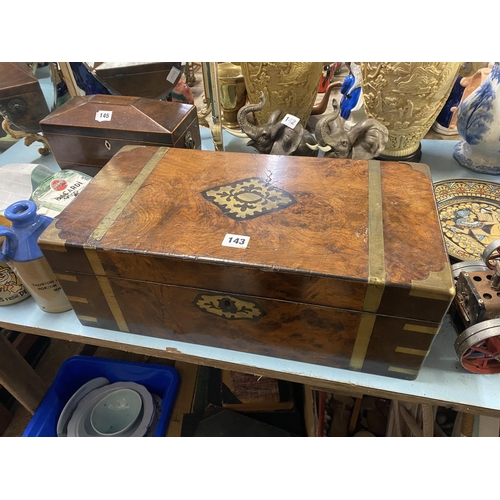 143 - Burr walnut writing box with fitted interior