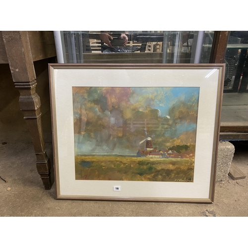 16 - Oil of Norfolk landscape, indistinctly signed M C H 16