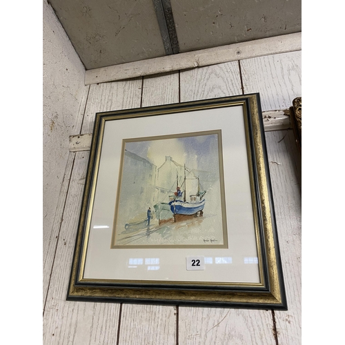 22 - Watercolour of moored fishing boats 9