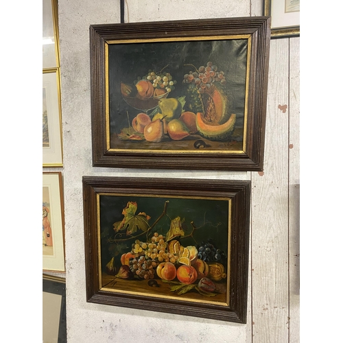 27 - Pair of oils on canvas, still life of fruit, J Derlege 15