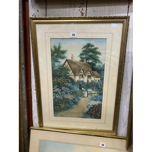 35 - Watercolour of victorian garden scene signed John Tagget, dated 1918, 18