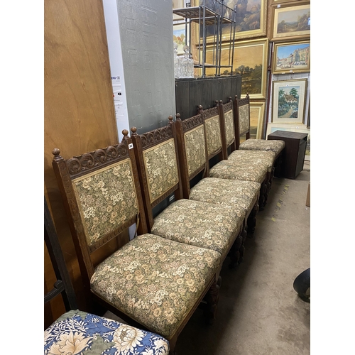 362 - Set of 6 oak and upholstered edwardian dining chairs