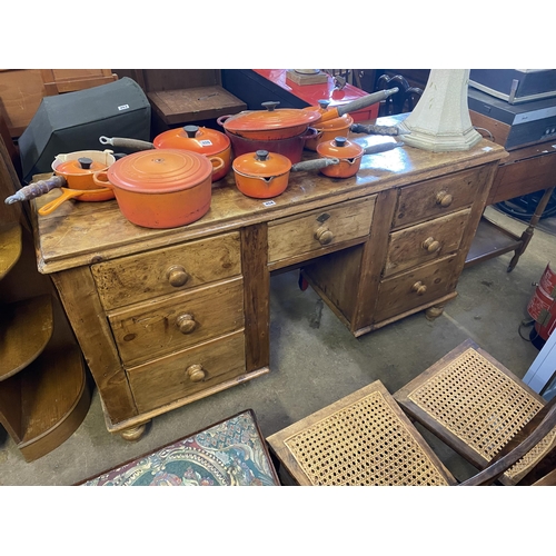 454 - Antique pine sideboard with 7 drawers and kneehole, 56