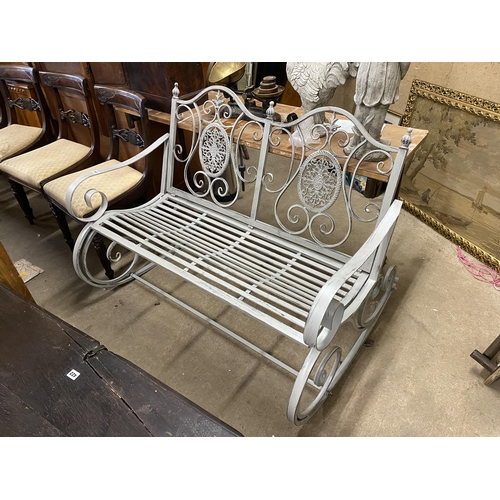 487 - Wrough iron rocking garden bench