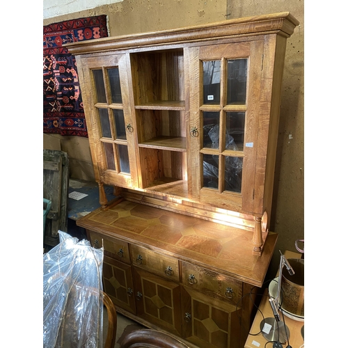 556 - Oak 7ft glazed dresser