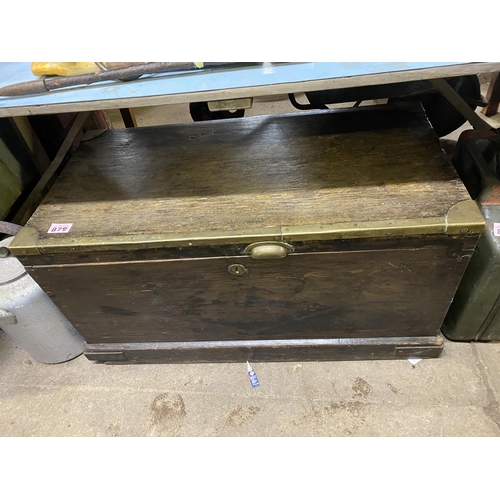 879 - Brass bound blanket box with candle box, 37