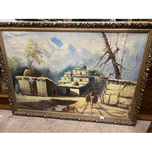 67 - Large oil painting on board, continental scene