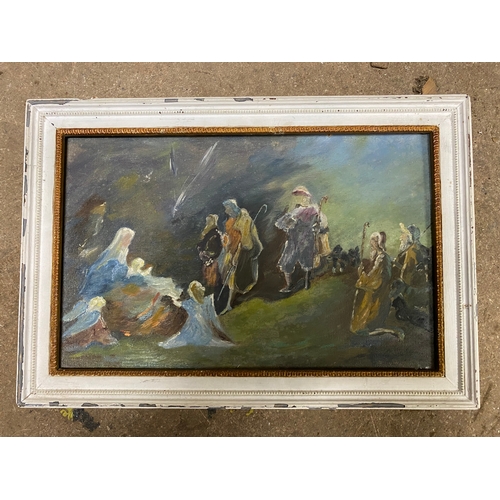 69 - Oil painting on board, religious scene