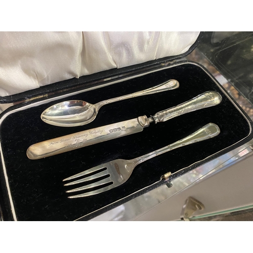 82 - Christening set of knife, fork and spoon. Hallmarked Sheffield 1942