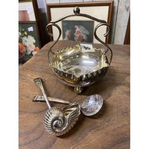 90 - Plated sugar bowl and two sugar spoons