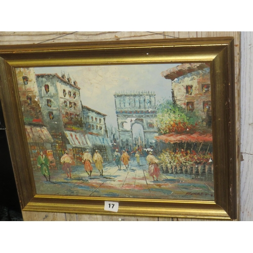 17 - Oil on canvas Paris Street scene signed Burnel