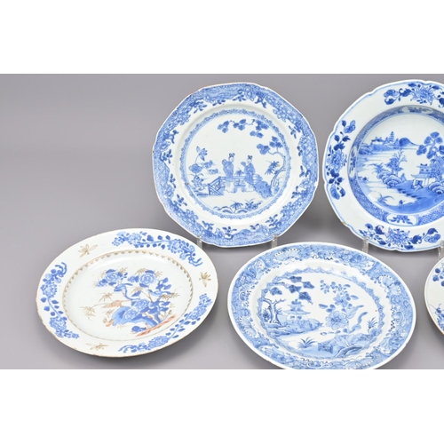 12 - Five chinese blue and white plates. 18th century. diameter approx. 23cm (5)