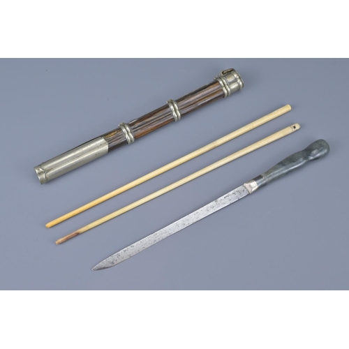 22 - A 19th century chinese chopstick and knife set with jade handle. length approx. 29cm.