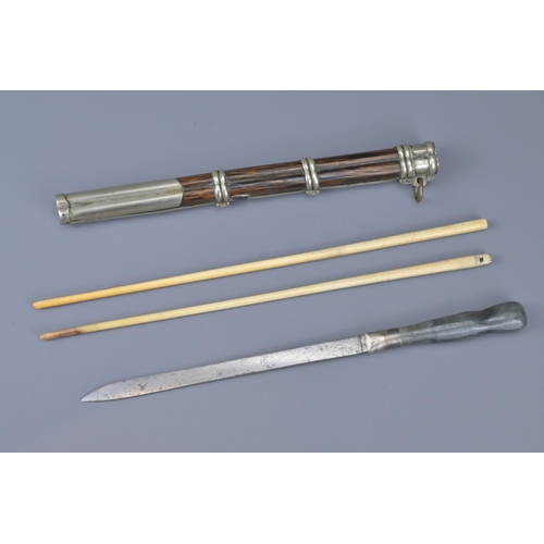 22 - A 19th century chinese chopstick and knife set with jade handle. length approx. 29cm.