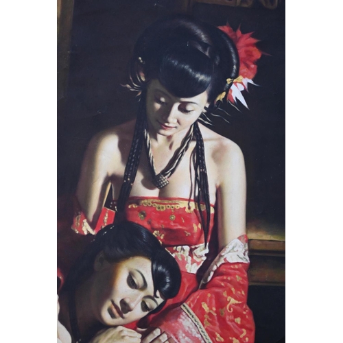 326 - A large chinese oil on canvas of ladies. signed bottom left 'chen yifei' 陳逸飛. dated 1999 may 10th. t... 