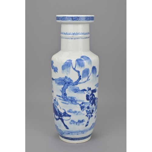 34 - A chinese blue and white porcelain rouleau vase. with four character kangxi mark. 19th century. heig... 