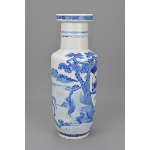 34 - A chinese blue and white porcelain rouleau vase. with four character kangxi mark. 19th century. heig... 