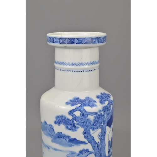 34 - A chinese blue and white porcelain rouleau vase. with four character kangxi mark. 19th century. heig... 