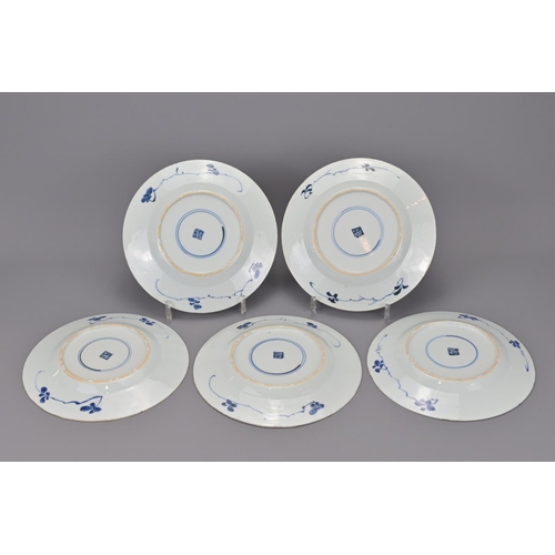 38 - A set of five chinese 18th century blue and white porcelain plates. diameter approx. 21cm (5)