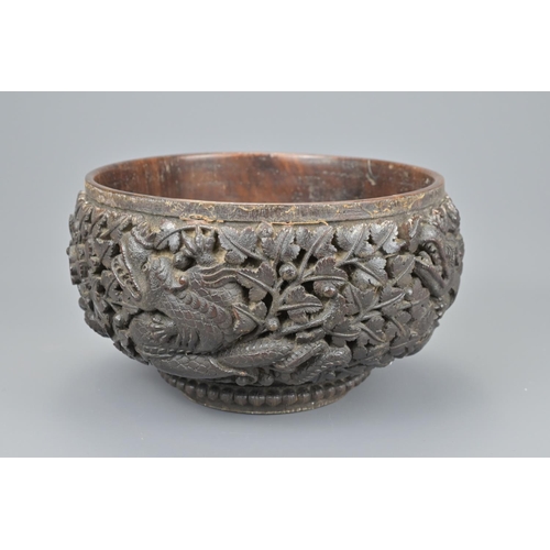 51 - Asian dragon carved wooden fruit bowl. diameter approx. 28cm (2)