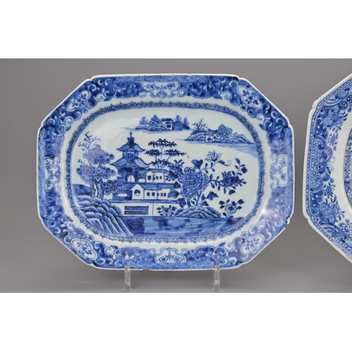 55 - Two 18th century chinese blue and white porcelain platters. larger width approx. 33cm (2)