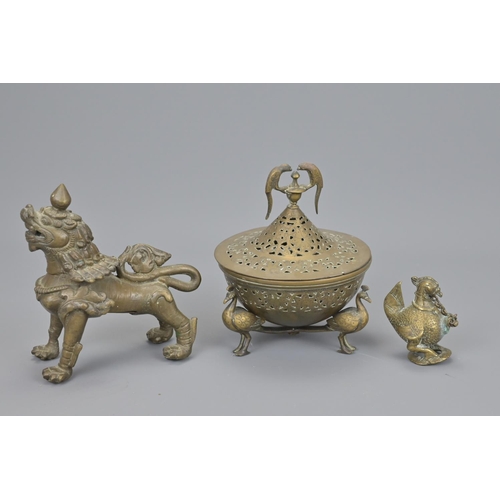 61 - Three indian bronze items. censer diameter approx. 10.5cm (3)