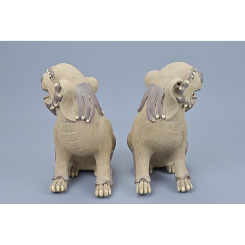 63 - Pair of chinese pottery lions. height approx. 17cm (2)