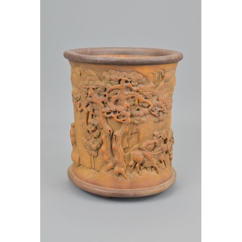 65 - Chinese carved bamboo brush pot. height approx. 17.5cm