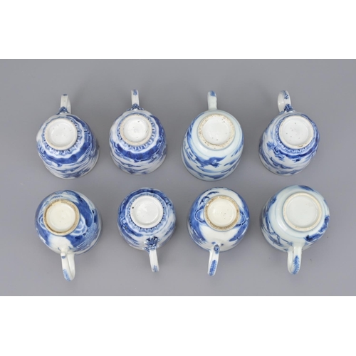 8 - Eight chinese blue and white porcelain coffee cups with handles 18th century