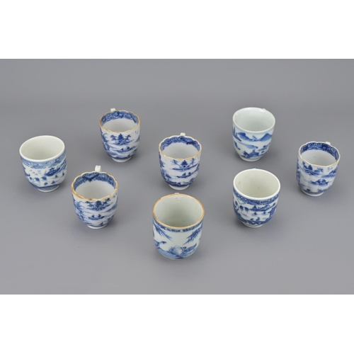 8 - Eight chinese blue and white porcelain coffee cups with handles 18th century