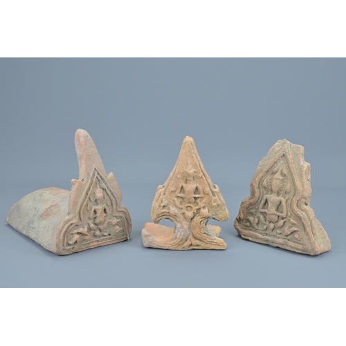 81 - Three 15th century thai roof tiles. ex brian page collection. length approx. 15cm (3)