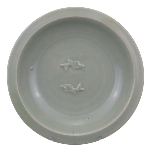 82 - Chinese longquan celadon ‘twin fish’ dish, southern song / yuan dynasty

 covered in a thick celadon... 