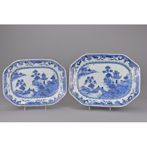 84 - Two chinese blue and white porcelain platters. larger width approx. 35cm (2)